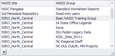 NASIS Client NASIS Group choice list with Basic NASIS Training Group highlighted