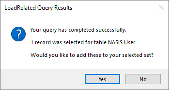 NASIS Client Load Related Query Results confirmation window