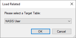 NASIS Client Load Related target table selection window