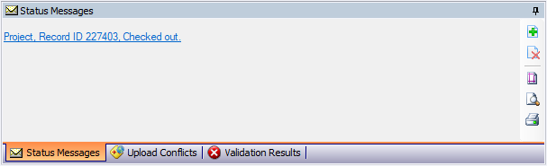 NASIS Client Status Messages window containing a message that project record ID 227403 is checked out