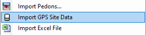 NASIS Client NASIS menu with the Import GPS Site Data menu option highlighted